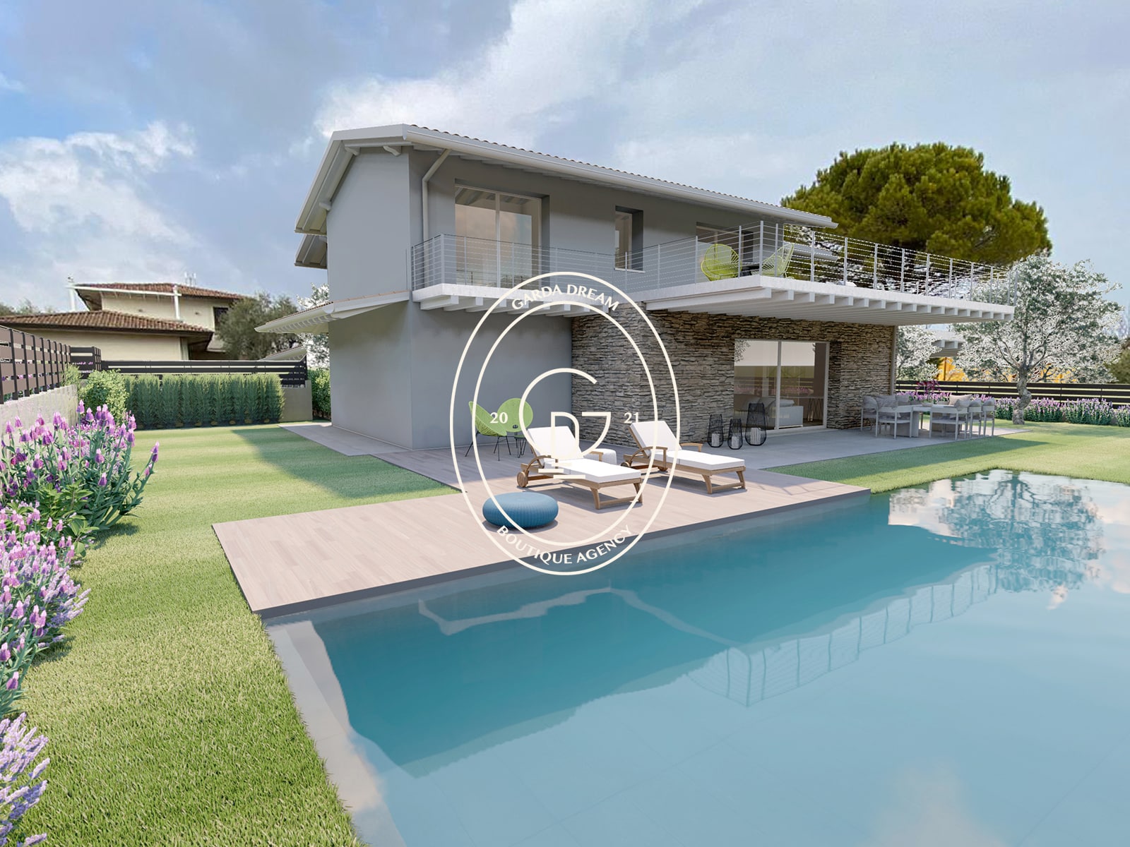 Nuova villa singola con piscina vicino dal lago a moniga del garda